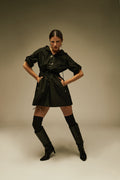 Black hooded utility mini dress - 4