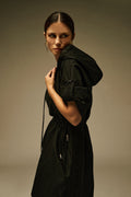 Black hooded utility mini dress - 1
