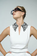 Embroidered collar midi dress - 4