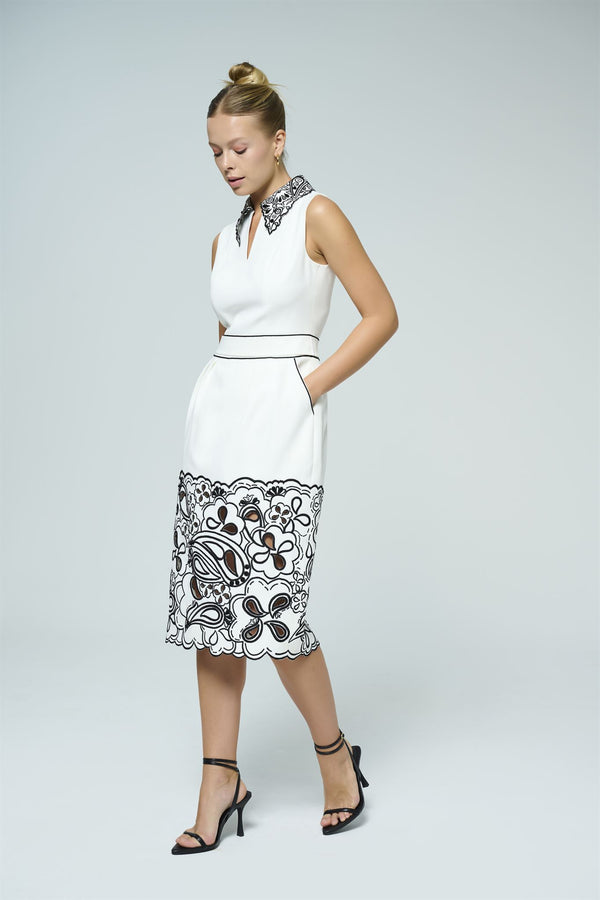 Embroidered collar midi dress