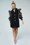 Black organza-sleeve lapel mini - 1