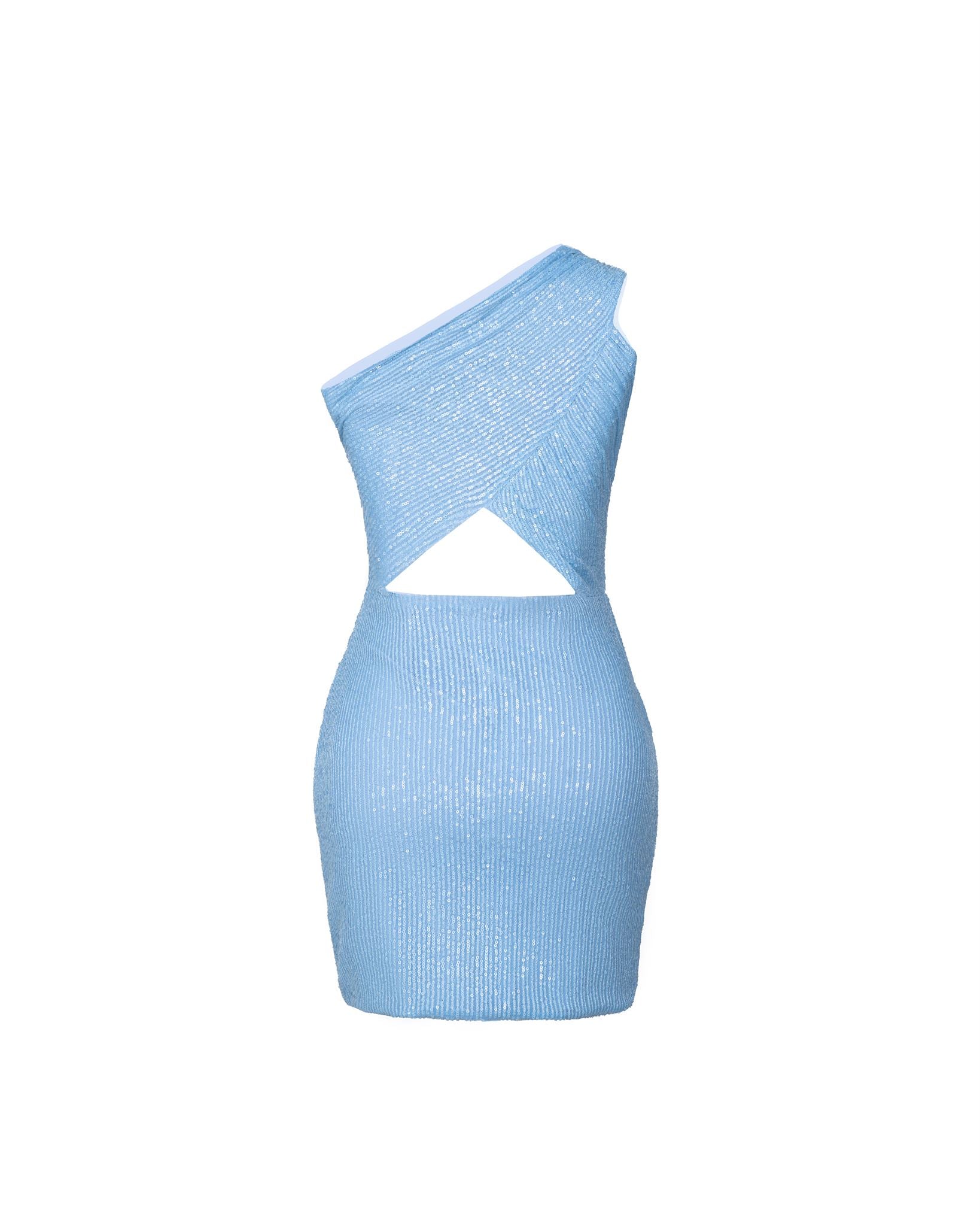 One-shoulder sequin cut-out mini