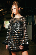 Metallic sequin bell-sleeve mini - 2