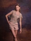 Nude crystal corset and shorts set - 1