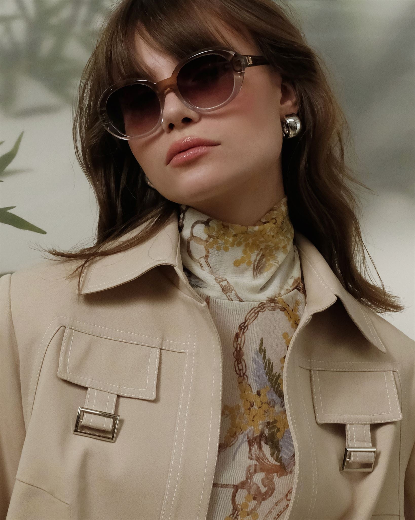 Beige utility jacket and midi skirt set