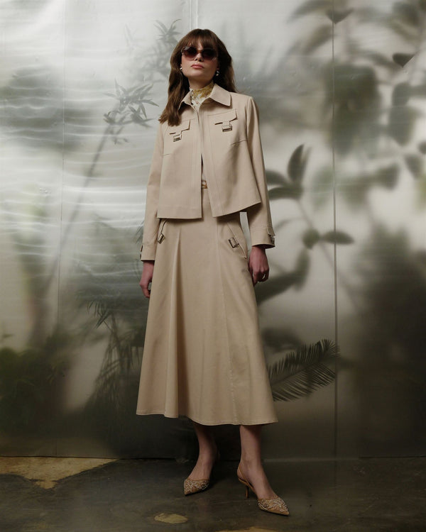 Beige utility jacket and midi skirt set
