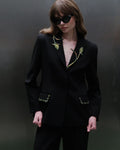 Black floral-embroidered trouser suit - 2