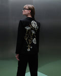Black floral-embroidered trouser suit - 3
