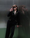 Black floral-embroidered trouser suit - 4