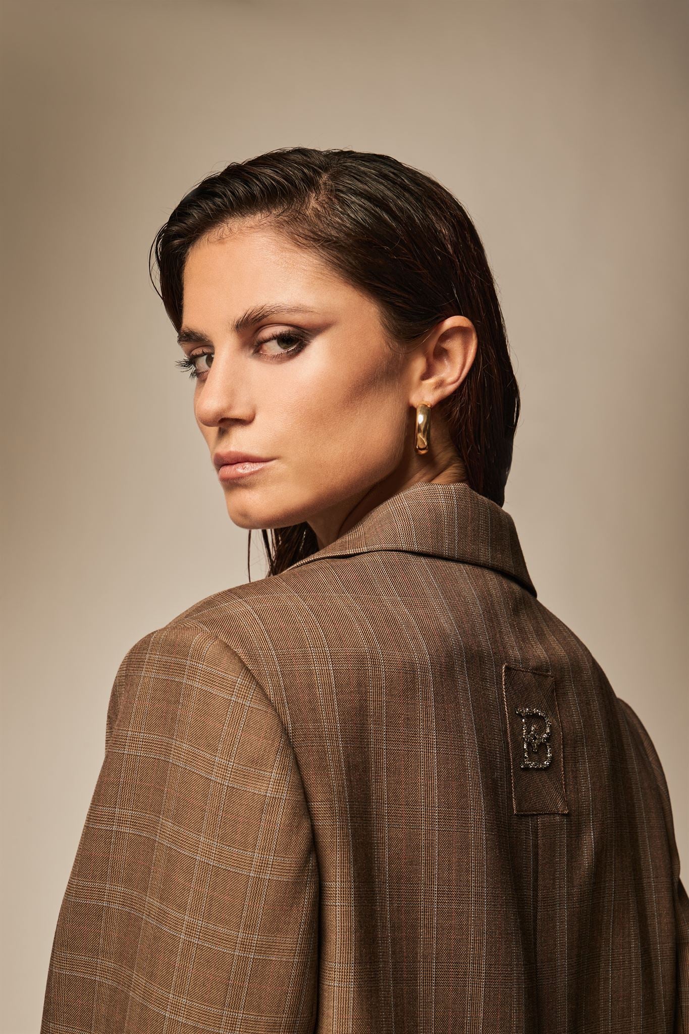 Brown checked blazer and trouser set