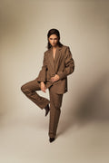 Brown checked blazer and trouser set - 1