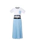White and light-blue pleated skirt set - 1