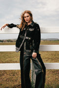 Black sequin jacket and leather trouser set - 3
