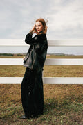 Black sequin jacket and leather trouser set - 4