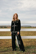Black sequin jacket and leather trouser set - 1