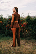 Brown leather-panel jacket and trouser set - 3