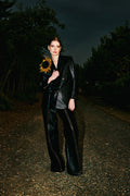 Black leather sunflower trouser suit - 2