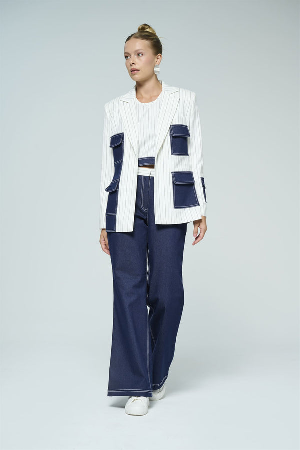 Pinstripe blazer denim trouser set