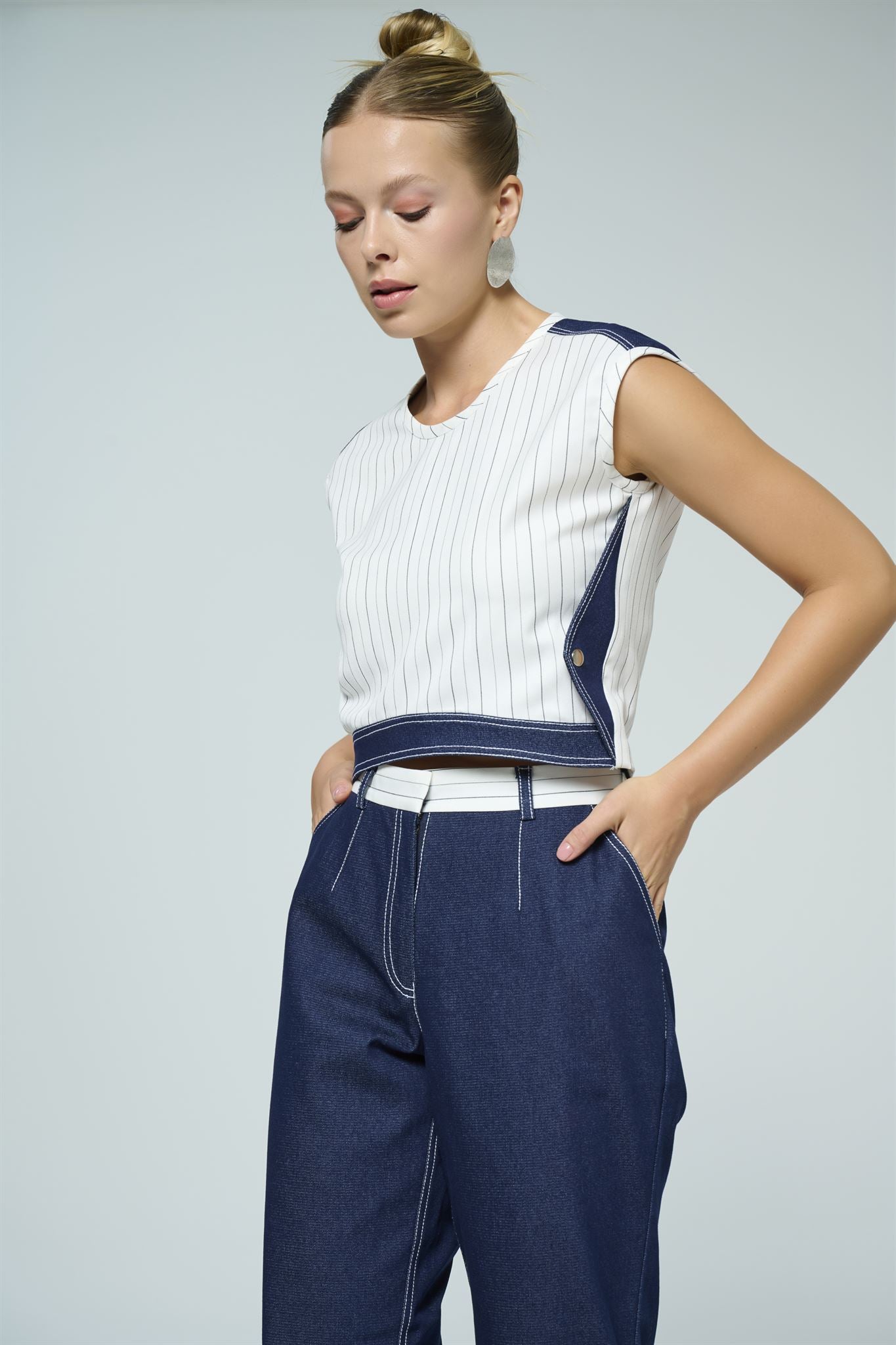 Pinstripe blazer denim trouser set