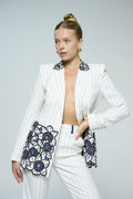 White pinstripe floral-embroidered suit - 3