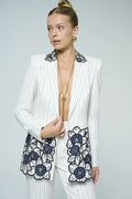 White pinstripe floral-embroidered suit - 5