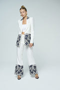 White pinstripe floral-embroidered suit - 1