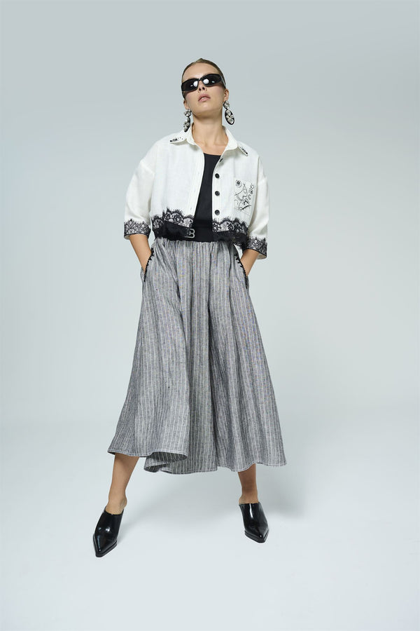 Lace-trim jacket, top and maxi skirt set