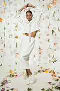 White embellished-tie top and midi skirt set - 1