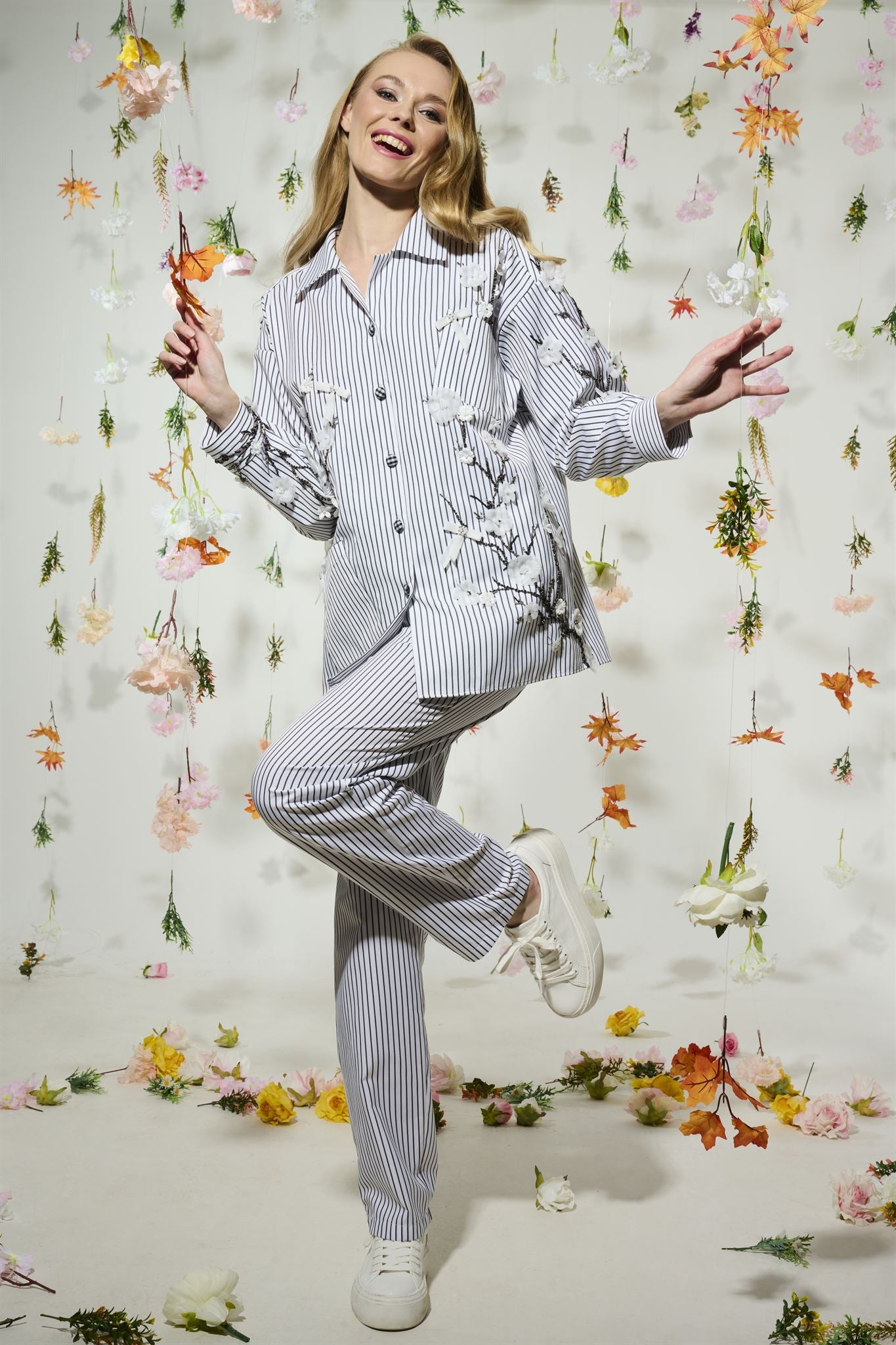 Striped floral shirt and trouser set