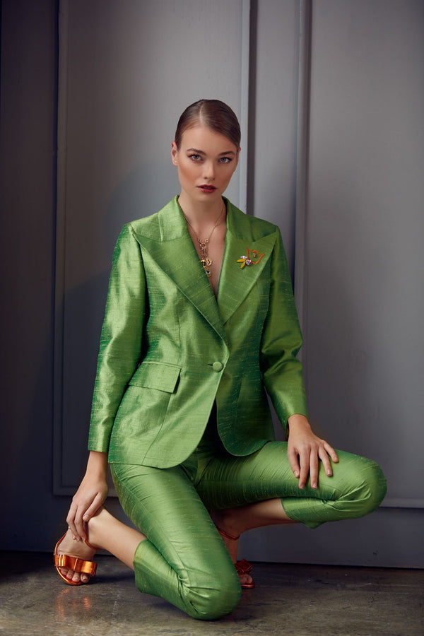 Lustrous blazer and cropped trouser set