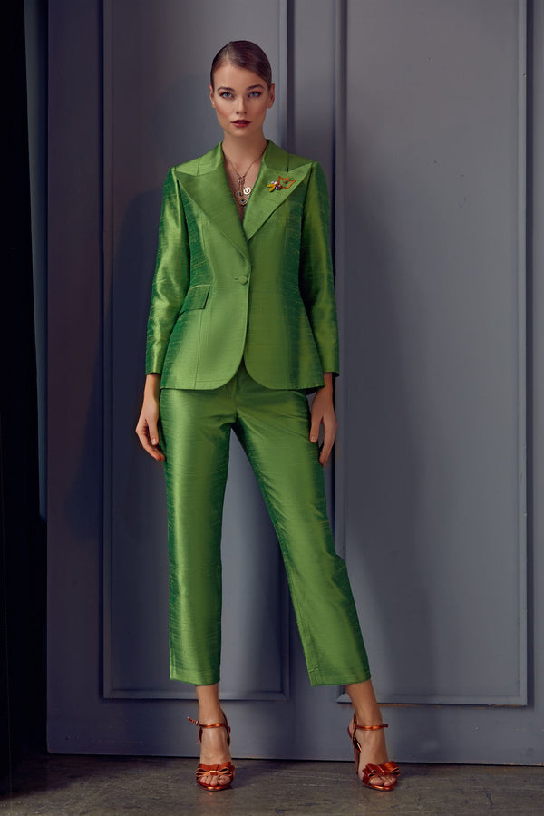 Lustrous blazer and cropped trouser set