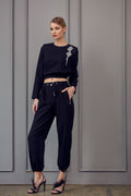 Black crystal top and jogger set - 2