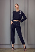 Black crystal top and jogger set - 1