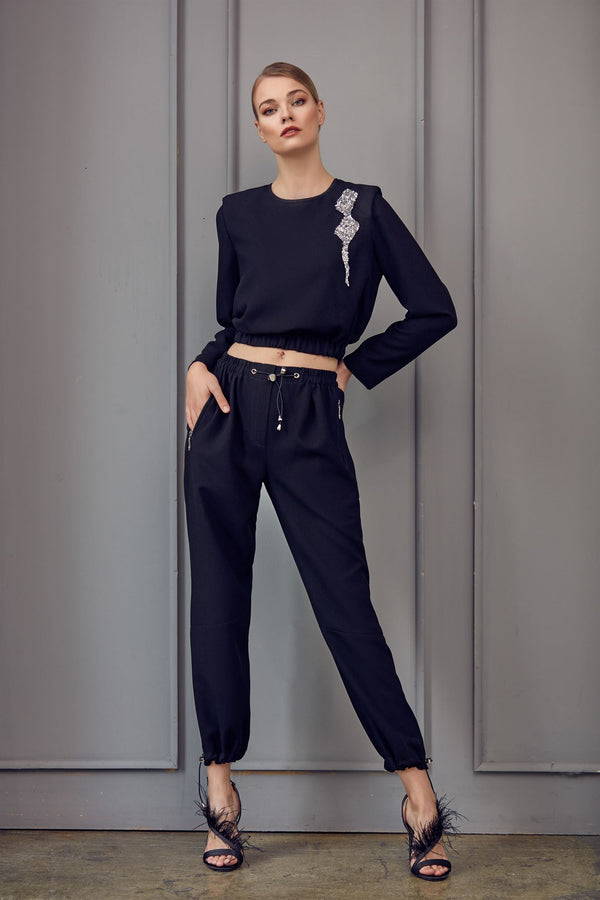 Black crystal top and jogger set