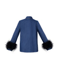 Denim feather-trim blazer and cropped trouser set - 2