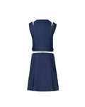 Dark blue denim vest and pleated skirt set - 2