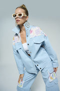 Light blue embroidered jacket and cargo trouser set - 3