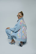 Light blue embroidered jacket and cargo trouser set - 5