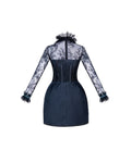 Dark blue denim lace-sleeve corset mini dress - 2