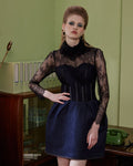Dark blue denim lace-sleeve corset mini dress - 5