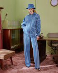 Light blue graphic-embroidered jacket and trouser set - 1