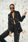 Black embellished blazer, trouser and bralette set - 2