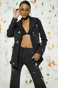 Black embellished blazer, trouser and bralette set - 1