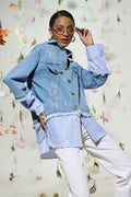 Light blue denim jacket with striped shirt layer - 2