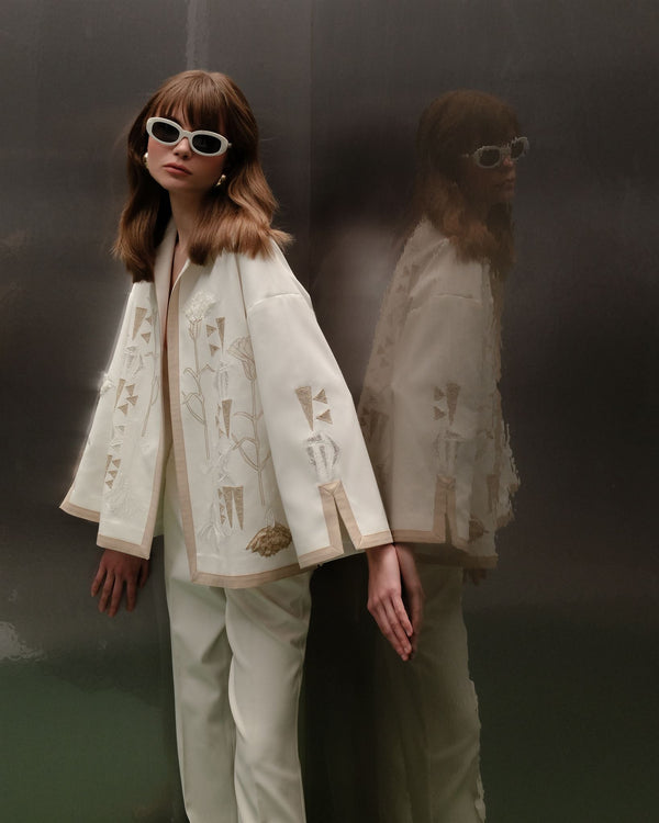 Embroidered Open-Front Jacket