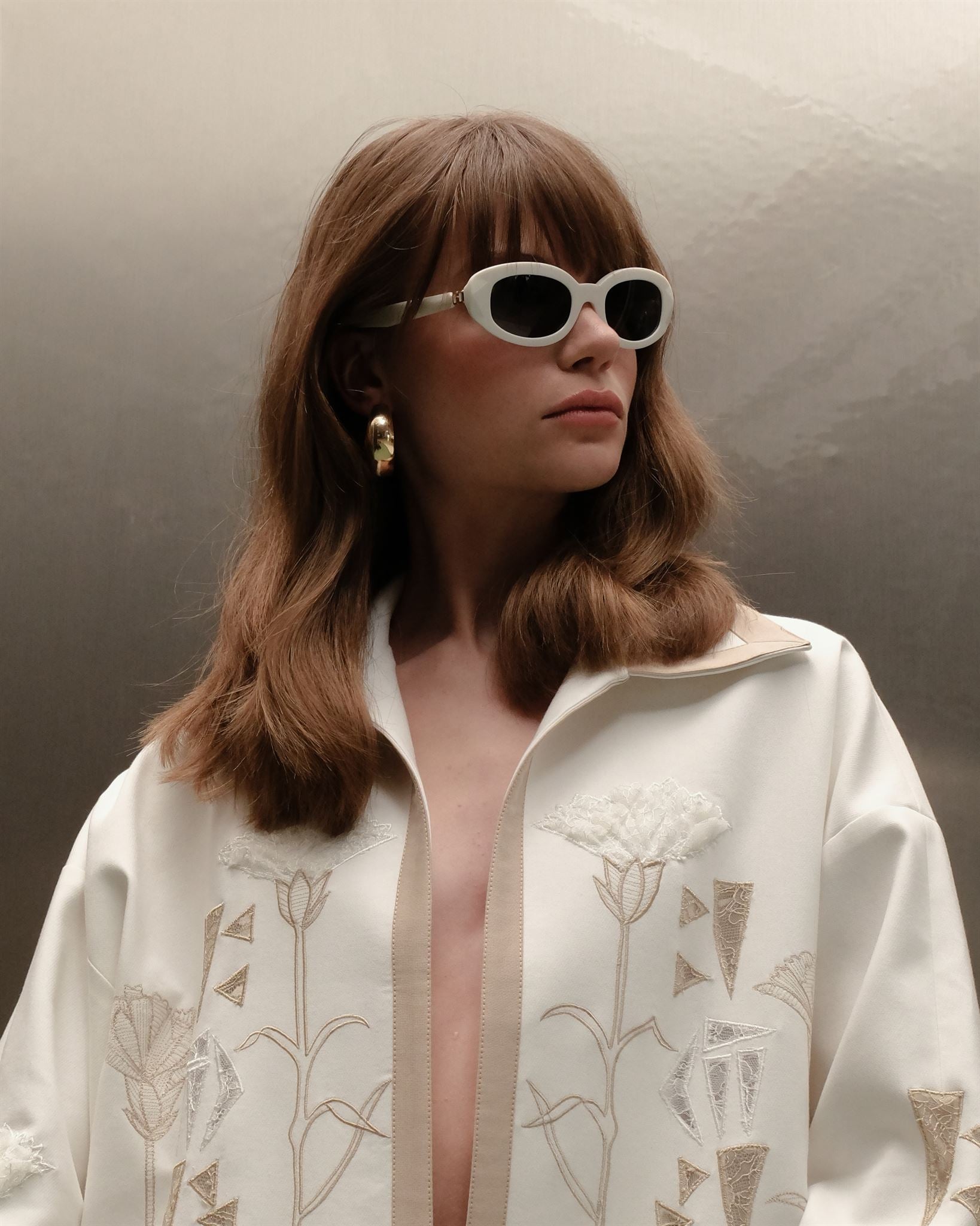 Embroidered Open-Front Jacket