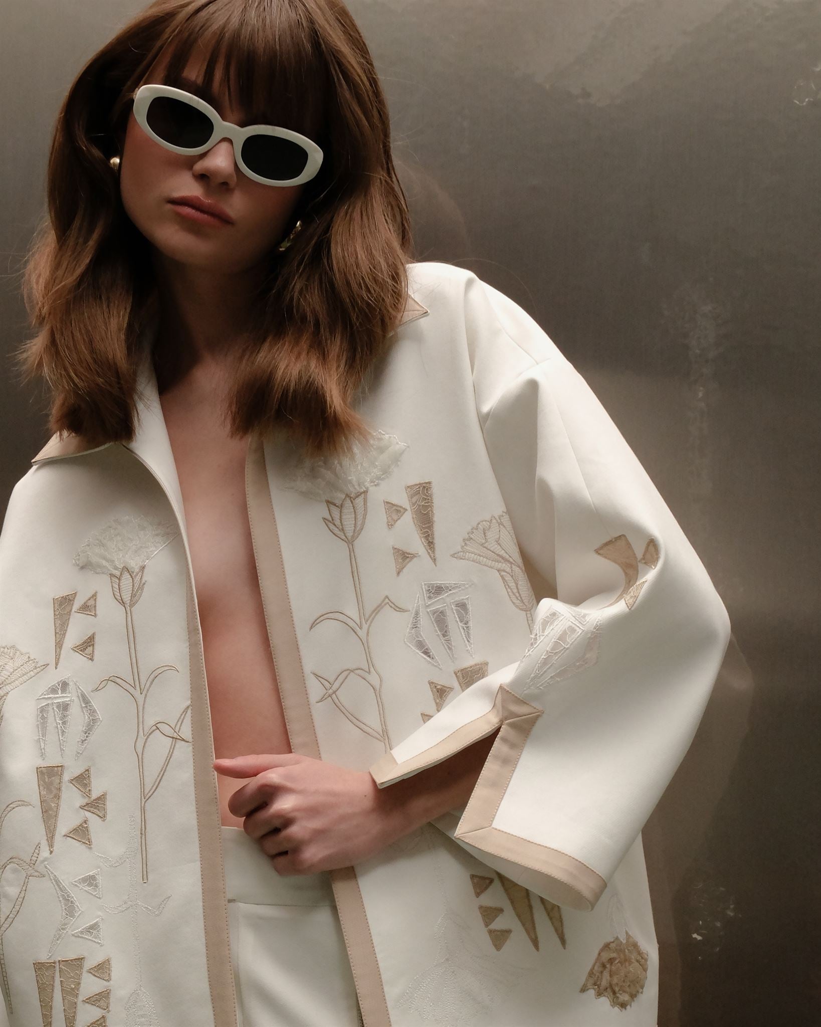 Embroidered Open-Front Jacket