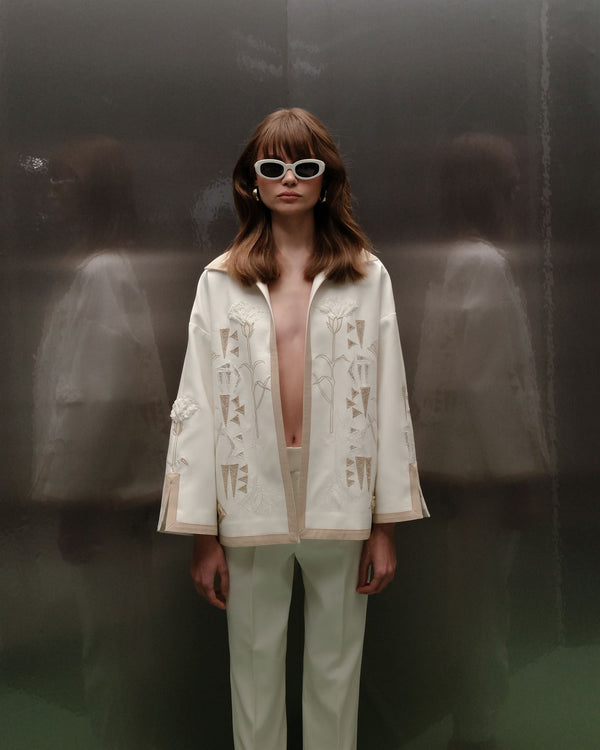 Embroidered Open-Front Jacket