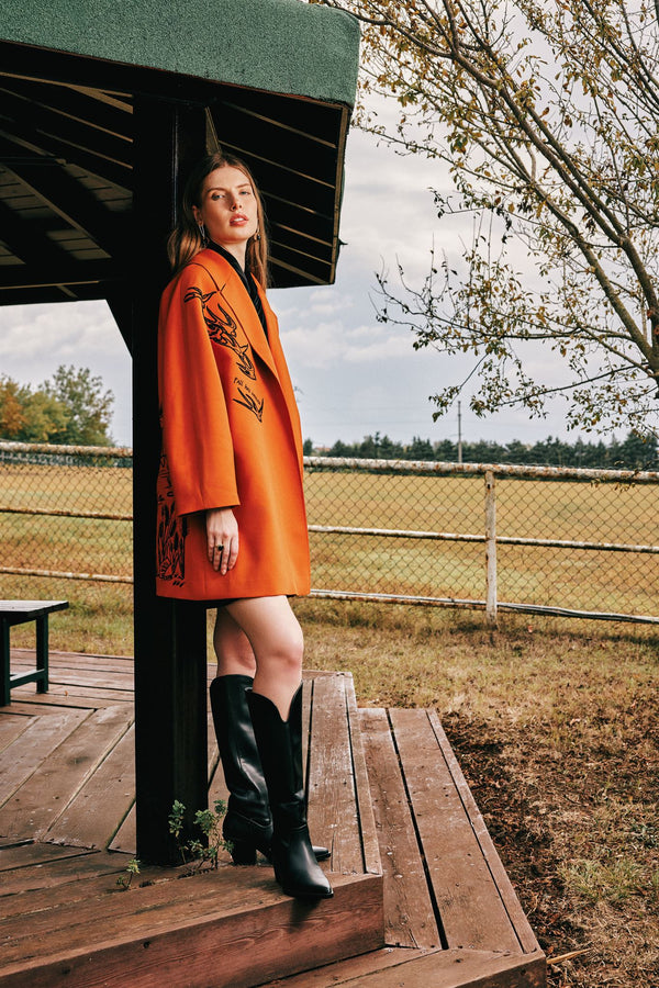 Illustrated Knee-Length Coat