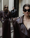 Long Leather Trench Coat - 3